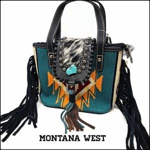 Montana West Cowhide Aztec Small Tote With detachable Crossbody Bag strap